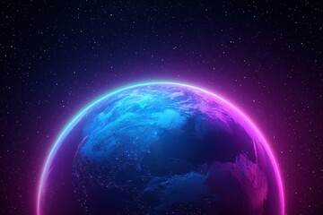 Wall Mural - Planet earth glowing in space with purple and blue gradient