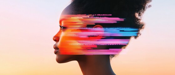Leinwandbilder - Digital Identity Disruption Vibrant Neural Network Portrait Exploring AI-Powered Personal Transformation and Next-Gen Technological Consciousness