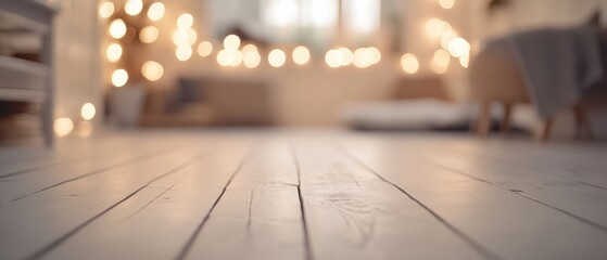 Aufkleber - Hygge Minimalism Warm Bokeh Wooden Surface Mockup for Mindful Product Staging - Soft Ambient Lifestyle Content Creation