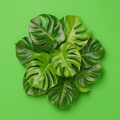 Poster - Biophilic Green Design Monstera Leaves Botanical Composition - Modern Wellness Aesthetic for Sustainable Digital Content and Creative Branding Solutions