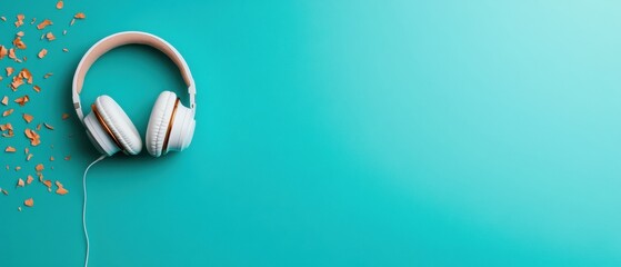 Poster - Minimalist Digital Workspace Sleek Over-Ear Headphones on Vibrant Teal - Gen Z Content Creation and Remote Work Aesthetic for Modern Professionals