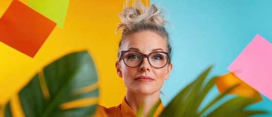 Poster - Empowered Gen X Professional Bold Color-Block Aesthetic with Tropical Design Elements - Creative Leadership in Modern Workspace Innovation