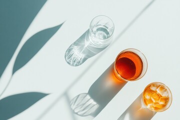 Poster - Minimalist Hydration Aesthetic Artistic Glass Composition Exploring Mindful Beverage Design with Dynamic Shadows and Cool Color Palette for Wellness