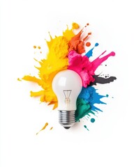 Fototapete - Vibrant Creative Thinking Dynamic Conceptual Lightbulb with Color Burst - Innovative Entrepreneurship and Ideation Visualization for Digital Marketers