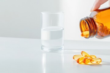 Poster - Minimalist Wellness Ritual Golden Omega-3 Supplements in Pure Light - Holistic Nutrition Essentials for Modern Self-Care Optimization