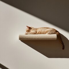 Aufkleber - Minimalist Urban Pet Design Sleek Wall-Mounted Cat Lounge in Neutral Textural Sanctuary - Modern Feline Comfort and Architectural Living Space Solution
