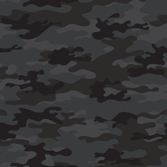 Wall Mural - black gray camouflage seamless pattern, dark background, night texture