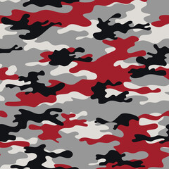 Wall Mural - trendy camouflage gray red background, seamless illustration, street fashion pattern
