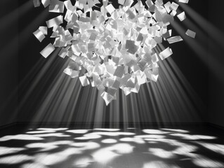 Poster - Dynamic Abstract Paper Burst Minimalist Event Design Showcasing Immersive Visual Effects and Contemporary Digital Performance Aesthetics