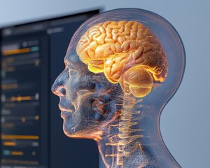Poster - Neurological Insights Translucent Digital Brain Visualization in Advanced Medical Imaging - Cutting-Edge Neuroscience and AI-Driven Diagnostic Innovation
