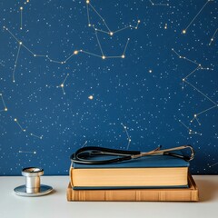 Poster - Holistic Healthcare Meets Cosmic Imagination Celestial-Inspired Medical Research with Vintage Books and Astronomy Wallpaper - Wellness Innovation Visualization