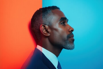 Poster - Immersive Professional Branding Chromatic Leadership Portrait Showcasing Inclusive Corporate Creativity and Emotional Intelligence in Modern Workplace Design