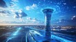 © RojOct - Futuristic Control Tower with Digital Interactions Over Airport Scene