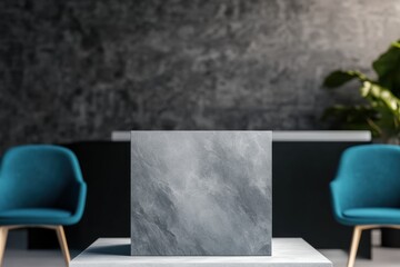Poster - Minimalist Corporate Podium Mockup Sleek Gray Stone Display for Modern Workspace Design, Professional Branding, and Innovative Product Presentation