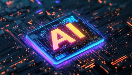 Wall Mural - digital art of ai concept with illuminated circuit board design highlighting technology and innovati