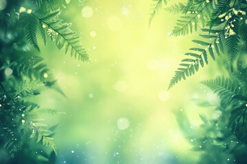 Poster - Lush green ferns under soft sunlight create a tranquil atmosphere in a forest setting