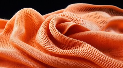  A close-up of an orange fabric with a black background and a mesh pattern