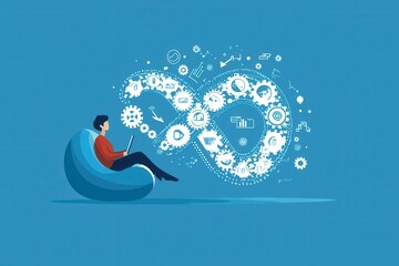 Wall Mural - flat vector illustration showcasing infinity symbol and software development concept