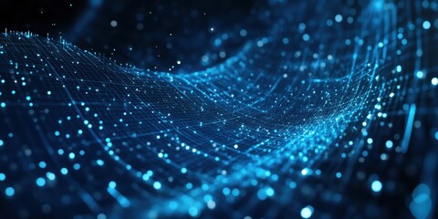 A close-up of digital binary code with glowing blue numbers, symbolizing data and technology