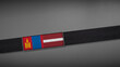 © patera - 3D rendering of two flag from Mongolia and Latvia on a dark band, symbolizing political relations, diplomacy, or conflict. simple, clean Gray background for focus, seriousness, formality