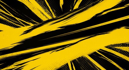 Wall Mural - black and yellow abstract background with brushstroke and halftone style