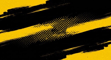 Wall Mural - black and yellow abstract background with brushstroke and halftone style