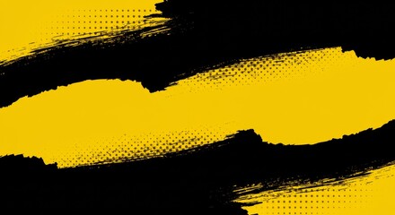 Wall Mural - black and yellow abstract background with brushstroke and halftone style