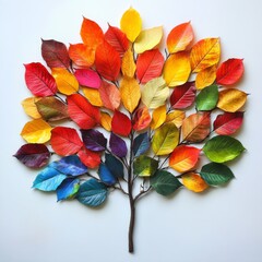 Aufkleber - Abstract Autumn Tree: A vibrant display of colorful leaves arranged in a stylized tree formation against a plain background.