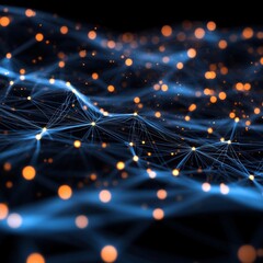 Aufkleber - Abstract Network of Connected Dots and Lines with Glowing Nodes on Dark Background