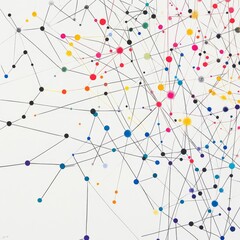 Poster - Abstract Network of Colorful Dots and Lines: A Visual Representation of Connectivity and Interconnectedness.