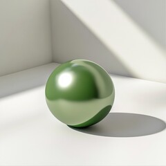 Poster - Green Sphere on White Surface with Natural Light and Shadow: A Simple Abstract Composition