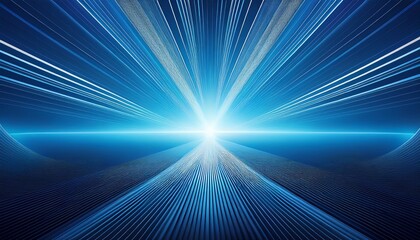 Wall Mural - abstract blue horizon with converging lines suggesting a path towards a bright light