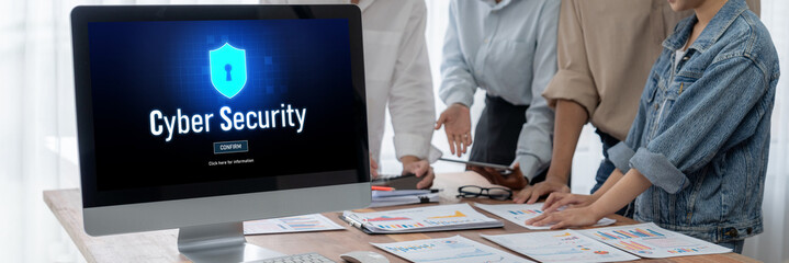 Leinwandbilder - Cyber security system on computer screen protect private information brisk from hacker and cyber attack