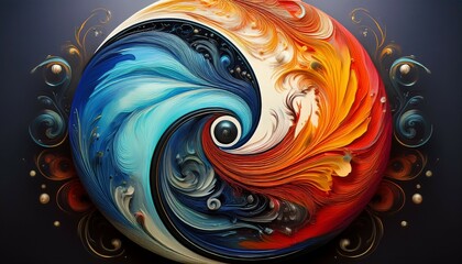 Wall Mural - colorful swirling abstract form creating a modern yin yang symbol embodying the interconnectedness of opposites