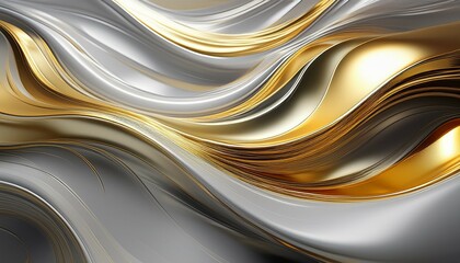 Wall Mural - silver and gold flowing waves abstract background
