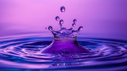 Fototapete - Water drop collision creates artistic crown shape with ripples in purple water background