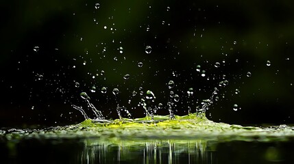 Poster - Water droplets splash on dark surface