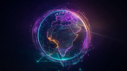 Poster - Planet earth rotating, connecting global network and data exchange