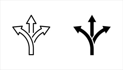 three-way direction arrow sign, road sign direction icon set, vector illustration on white background