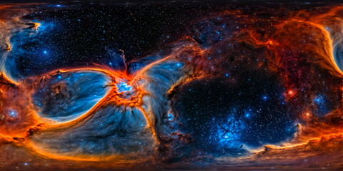 Wall Mural - Full 360 degrees seamless spherical panorama HDRI equirectangular projection of a deep space celestial nebula. Texture environment map for lighting and reflection source rendering 3d scenes.