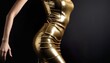 © Creative Art - Fragment of a female image in an elegant tight gold dress, luxury fashion banner, black background