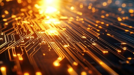 Glowing Circuits Displayed in a Futuristic Visualization of Technology