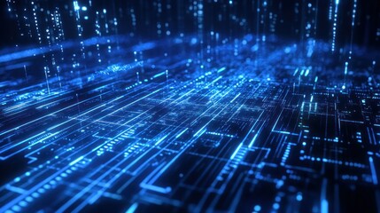The digital blue glowing network is futuristic and complex