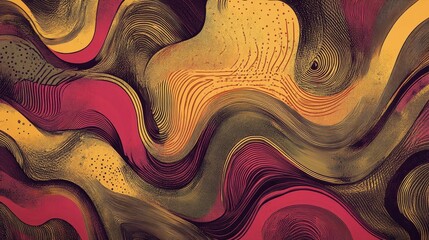 Wall Mural - wallpaper showcasing psychedelic waves with amber and olive hues in a comic-style texture