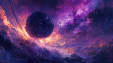 Wall Mural - Wallpaper showcasing an electrified cosmic rift with neon clouds and grainy textures