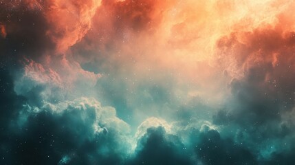 Wall Mural - Backdrop of galactic mist in coral and teal hues glowing cosmic light and vintage textures