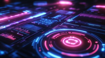 Cybernetic futuristic interface displaying digital data and information visually