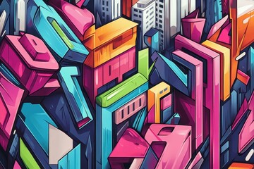 Wall Mural - abstract urban cityscape depicted with colorful geometric shapes and buildings