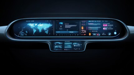 The Futuristic Car Dashboard Displays Many Functions and Data Visually