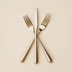 Aufkleber - Elegant arrangement of cutlery with forks and knife on a minimalist background. Generative AI